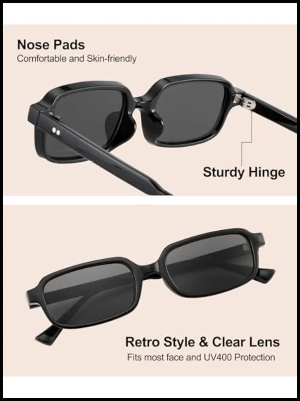 Retro Rectangle Sunglasses UV400 Protection Polycarbonate Frame